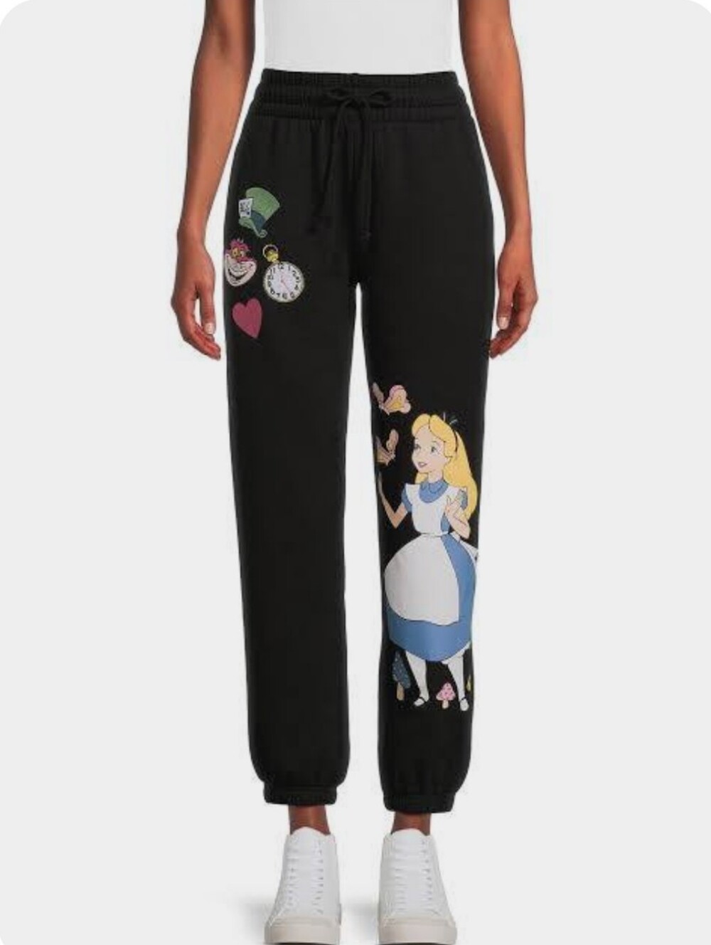 Disney Sweatpants, Size XS, Black, Alice In Wonderland Theme, Embroidered